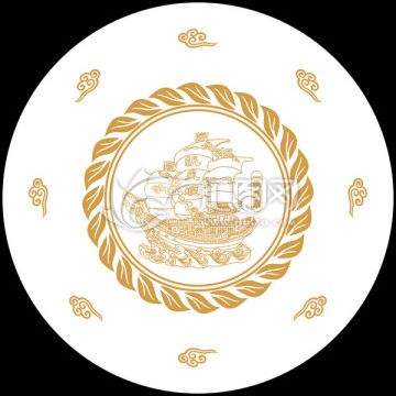 手繪陶瓷圓盤擺件一帆風(fēng)順