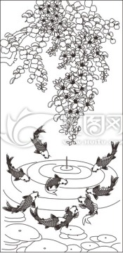 紫荊花九魚(yú)圖