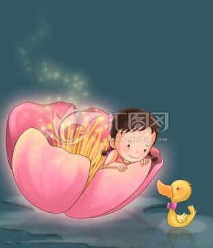 兒童插畫 花蕊里的小女孩