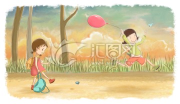 兒童插畫 放學了
