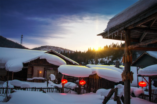 雪乡小屋雪景