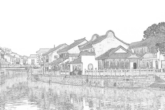 江南古鎮(zhèn)線描