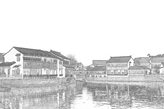 江南古鎮(zhèn)線描