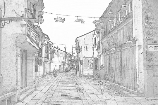 江南古鎮(zhèn)線描