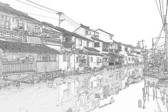 江南古鎮(zhèn)線描