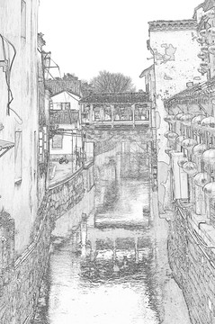 江南古鎮(zhèn)線描