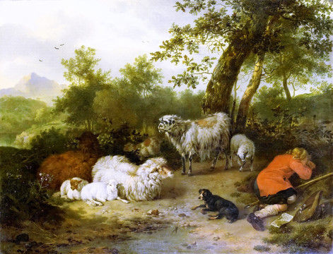 牧羊人风景油画