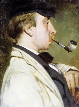 抽烟的男人肖像油画