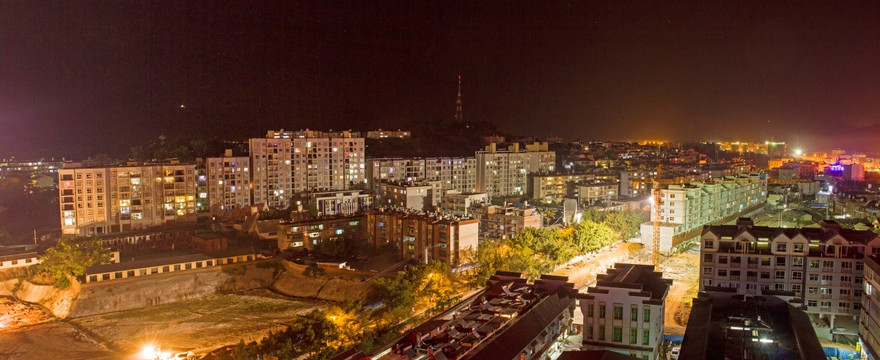 云南省普洱市鸟瞰图夜景