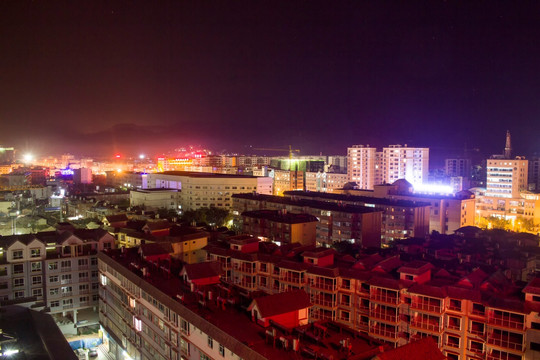 云南省普洱市鸟瞰图夜景