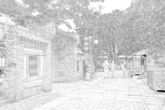 四川古鎮(zhèn)線描