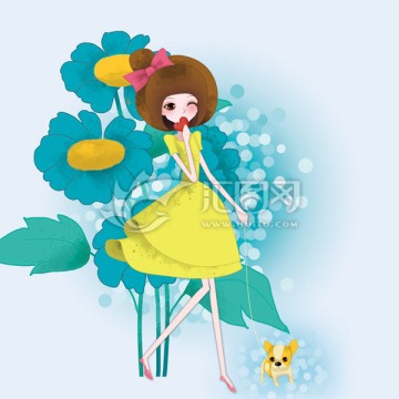 小纖愛心女孩遛狗女孩圖片PSD