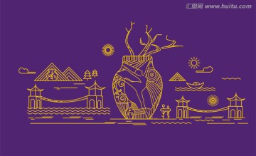瓷器與芭蕾線稿插畫