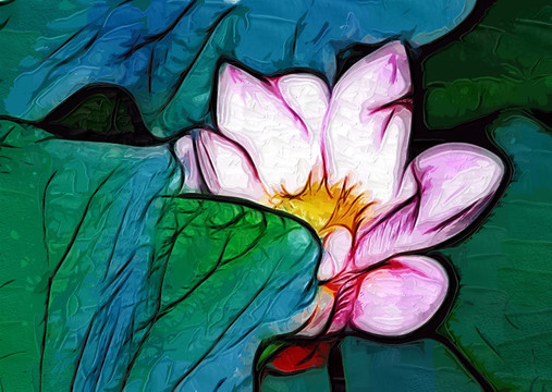 荷花油畫