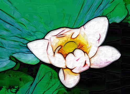 荷花油畫