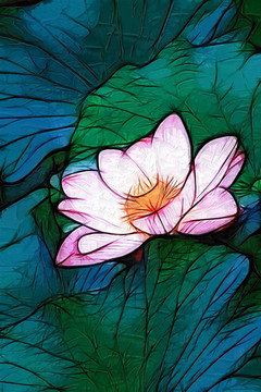 荷花油畫
