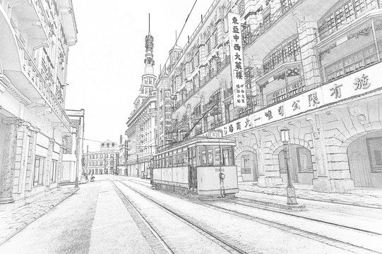 老上海 建筑線描