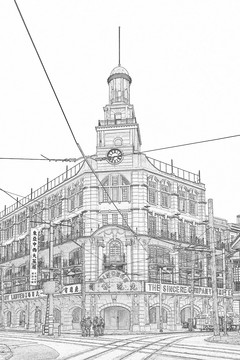 老上海 建筑線描