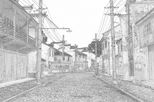 舊上海線(xiàn)描