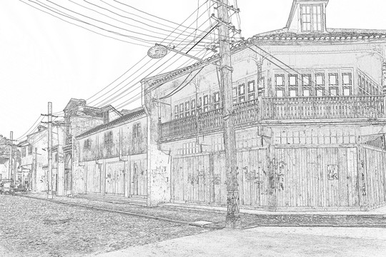 老上海民居線描