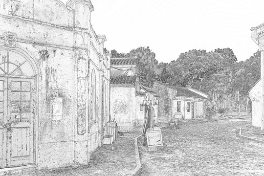 老上海民居線描