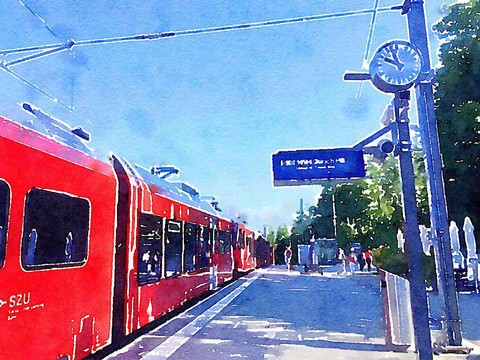 紅色列車 水彩畫(huà)
