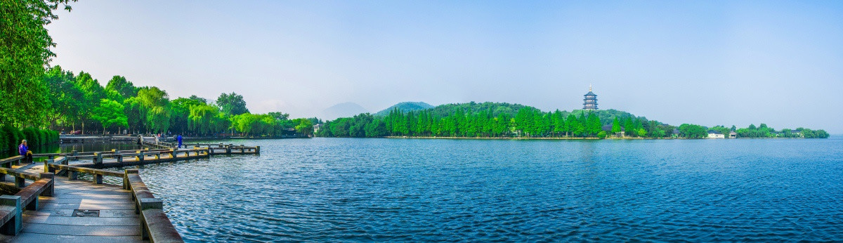 西湖春天全景 山水风光