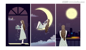 少女月亮插画