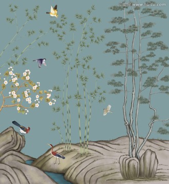 竹子花鳥