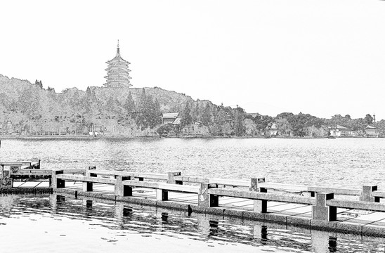 西湖風(fēng)光線描 未分層