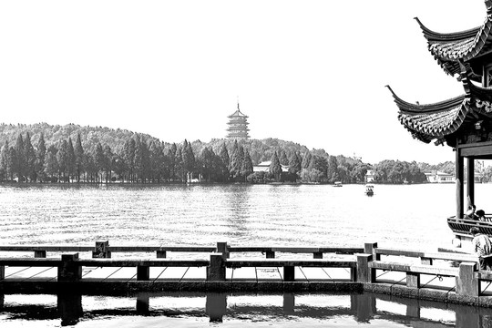 西湖風(fēng)光線(xiàn)描 未分層