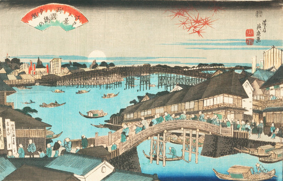 小桥流水日本桥风景绘 画廊品质