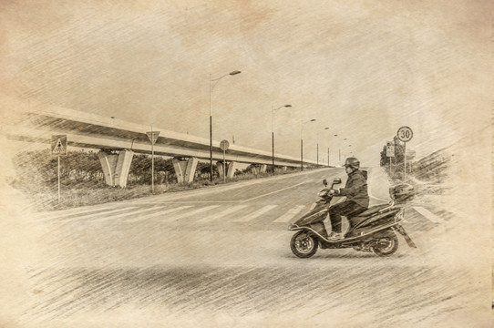馬路 摩托車 人像