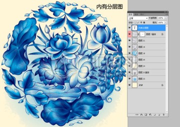 荷花青花 内有分层图