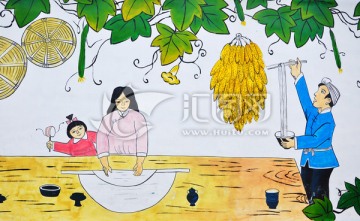 美麗鄉(xiāng)村墻畫 手搟面