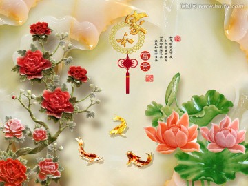 玉雕 家和富貴背景墻 分層圖