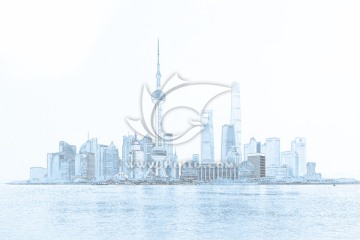 上海外灘全景線描 合層