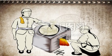 高清手繪灶臺(tái)工裝背景墻壁畫(huà)