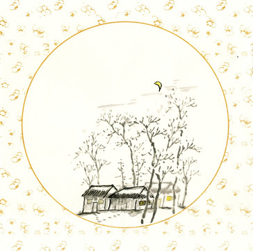 鄉(xiāng)村夜景寫意國(guó)畫