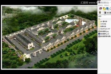 徽派建筑3d室外鳥瞰圖