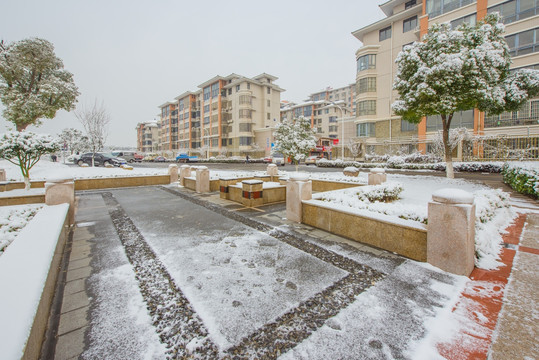 小区雪景