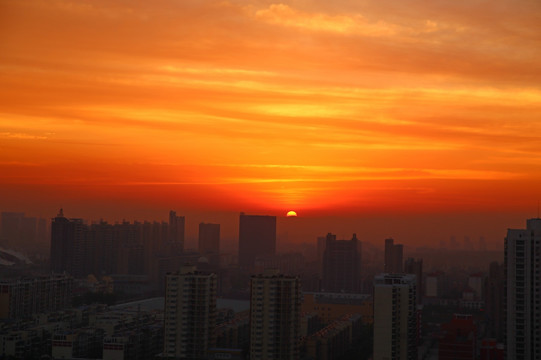 朝霞日出 城市风光