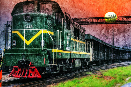 火車油畫