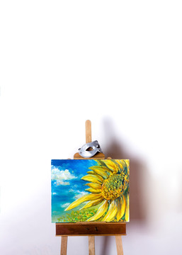 画架上的油画向日葵