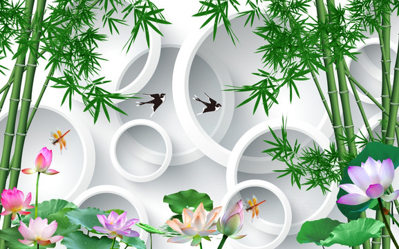 3D竹荷花背景墻 tif分層