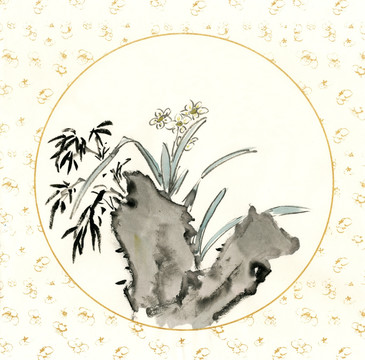 国画水仙花 国画竹子