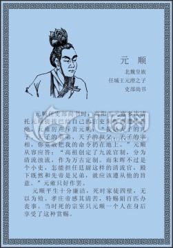 古代線描廉潔廉政人物元順
