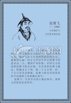 古代線描廉潔廉政人物張雄飛