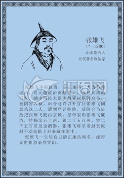 古代线描廉洁廉政人物张雄飞