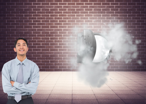 微笑亞洲商人的復合形象